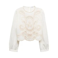 Cari Embroidered Puff-Sleeve Blouse