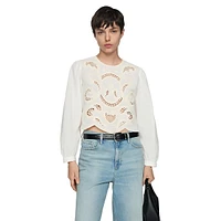 Cari Embroidered Puff-Sleeve Blouse