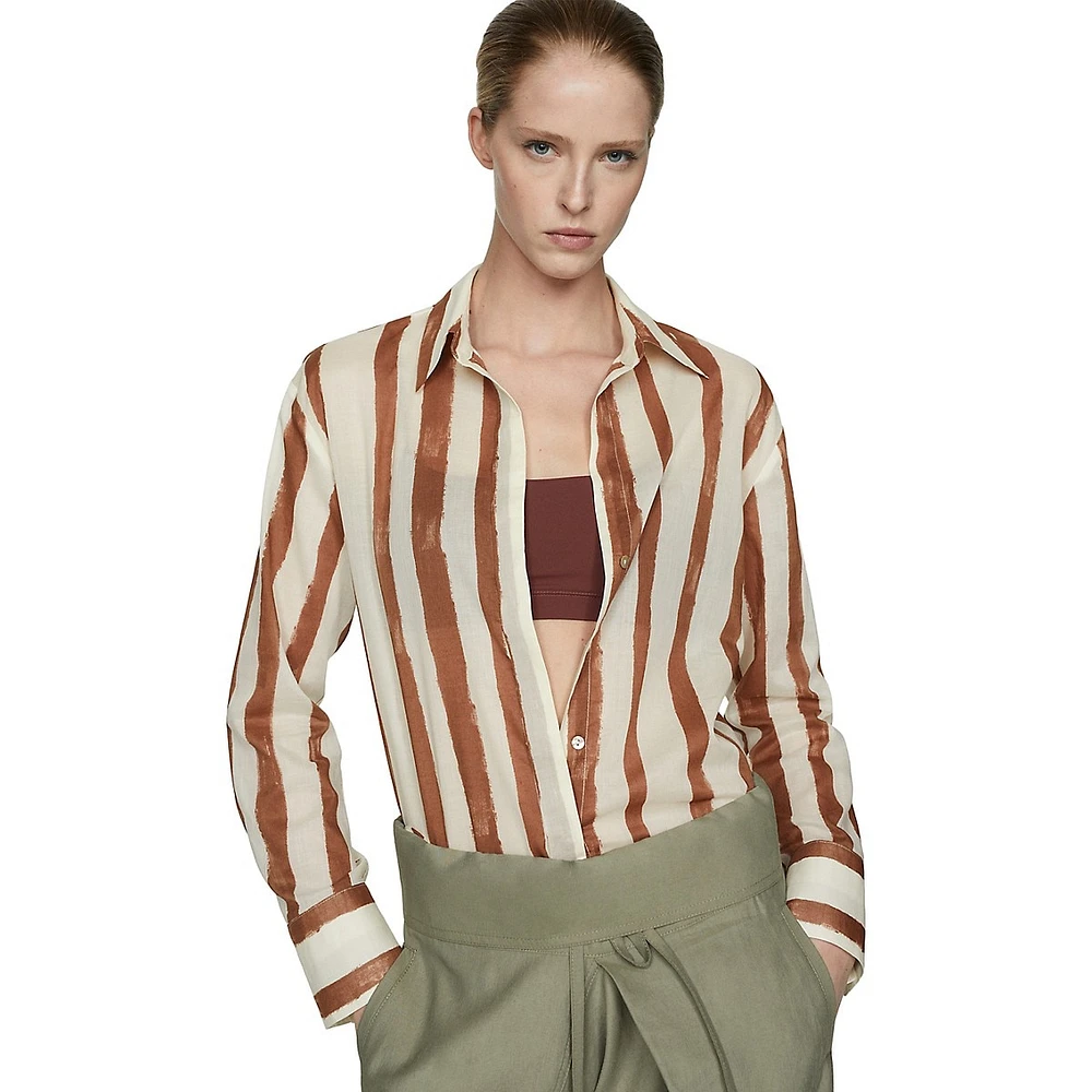 Lineas Striped Semi-Sheer Button-Down Shirt