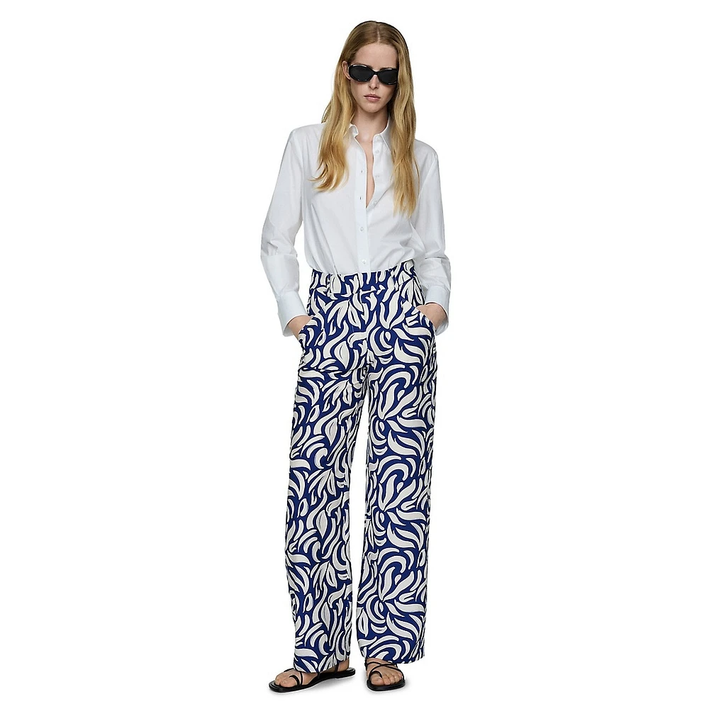 Travel Printed Wide-Leg Pants