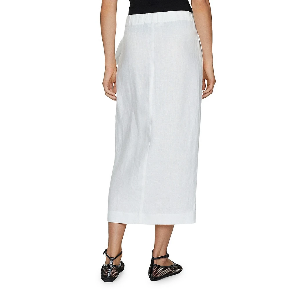 Side-Tie Linen Midi Skirt
