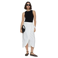 Side-Tie Linen Midi Skirt