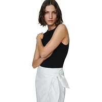 Side-Tie Linen Midi Skirt