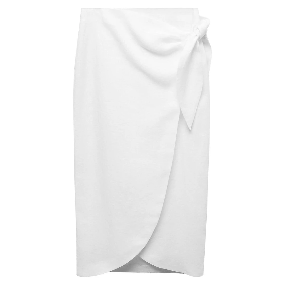 Side-Tie Linen Midi Skirt