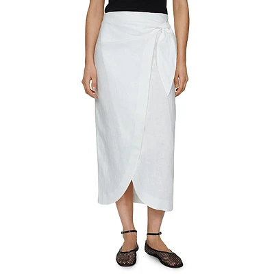 Side-Tie Linen Midi Skirt