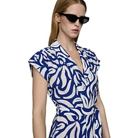 Printed Self-Belted Textured Midi Shirtdress