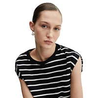 Padded-Shoulder Striped T-Shirt