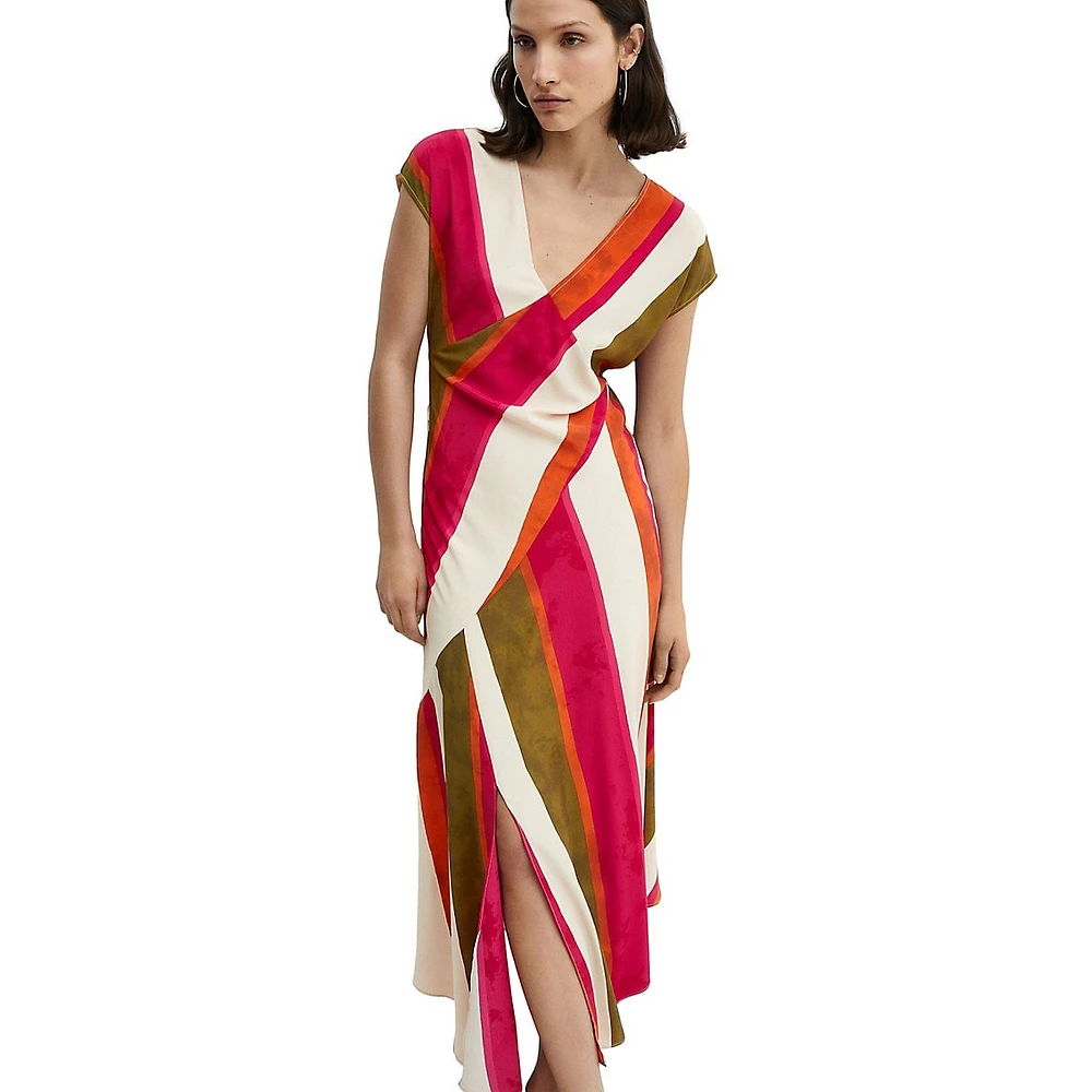 Asymmetrical Striped Midi Dress