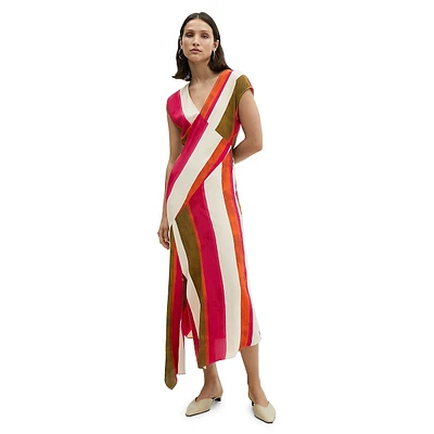 Asymmetrical Striped Midi Dress