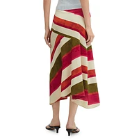 Cherry Diagonal Striped Satin A-Line Midi Skrit