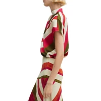 Cherry Diagonal Striped Satin A-Line Midi Skrit