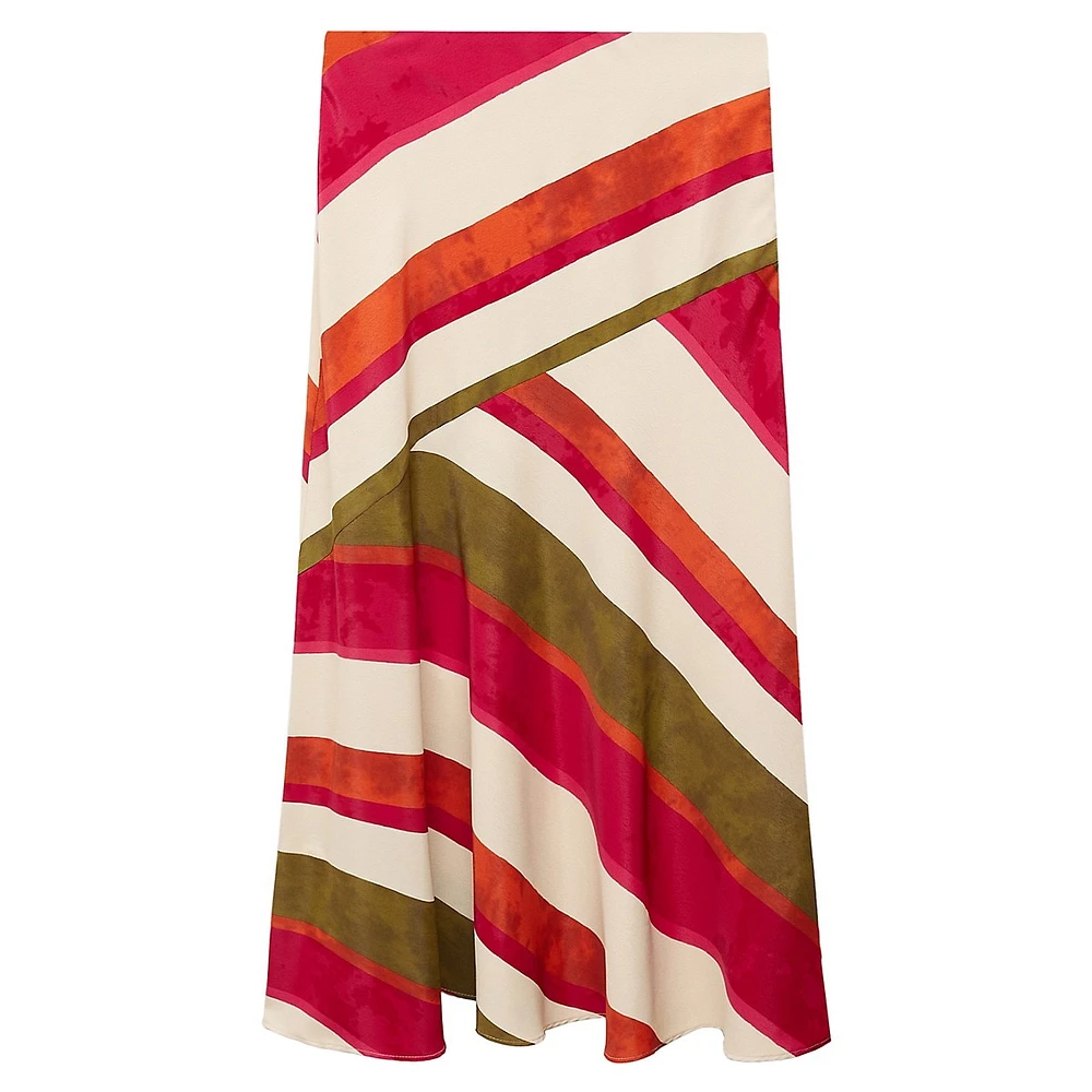 Cherry Diagonal Striped Satin A-Line Midi Skrit