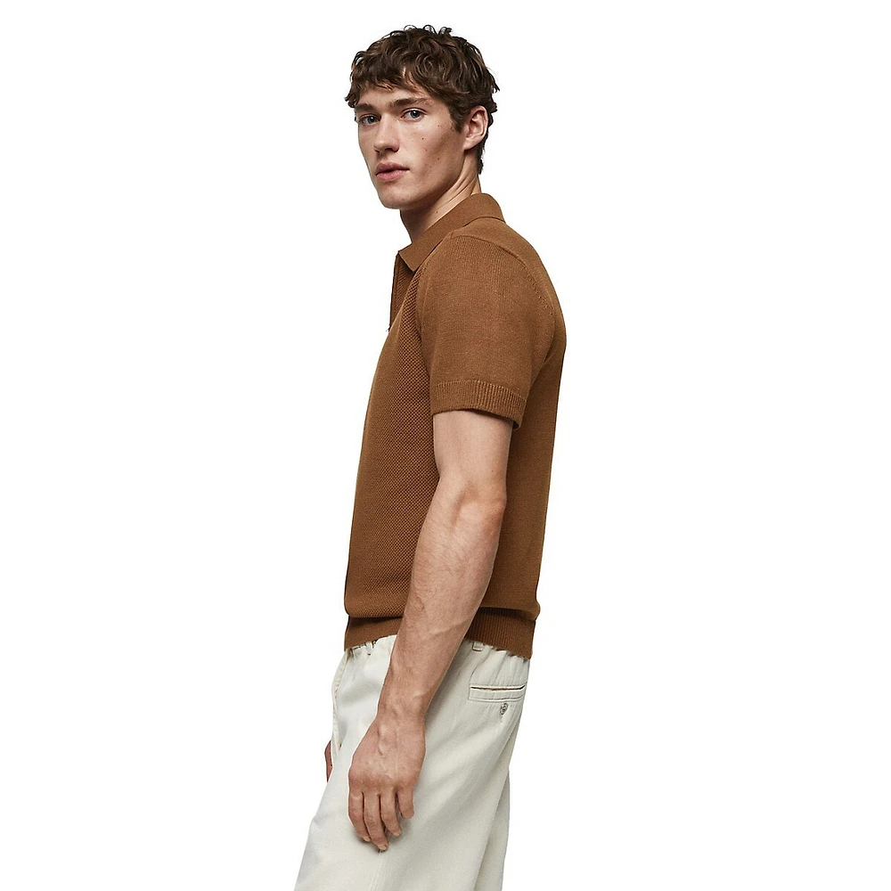 Canario Zip-Neck Textured-Knit Polo Shirt