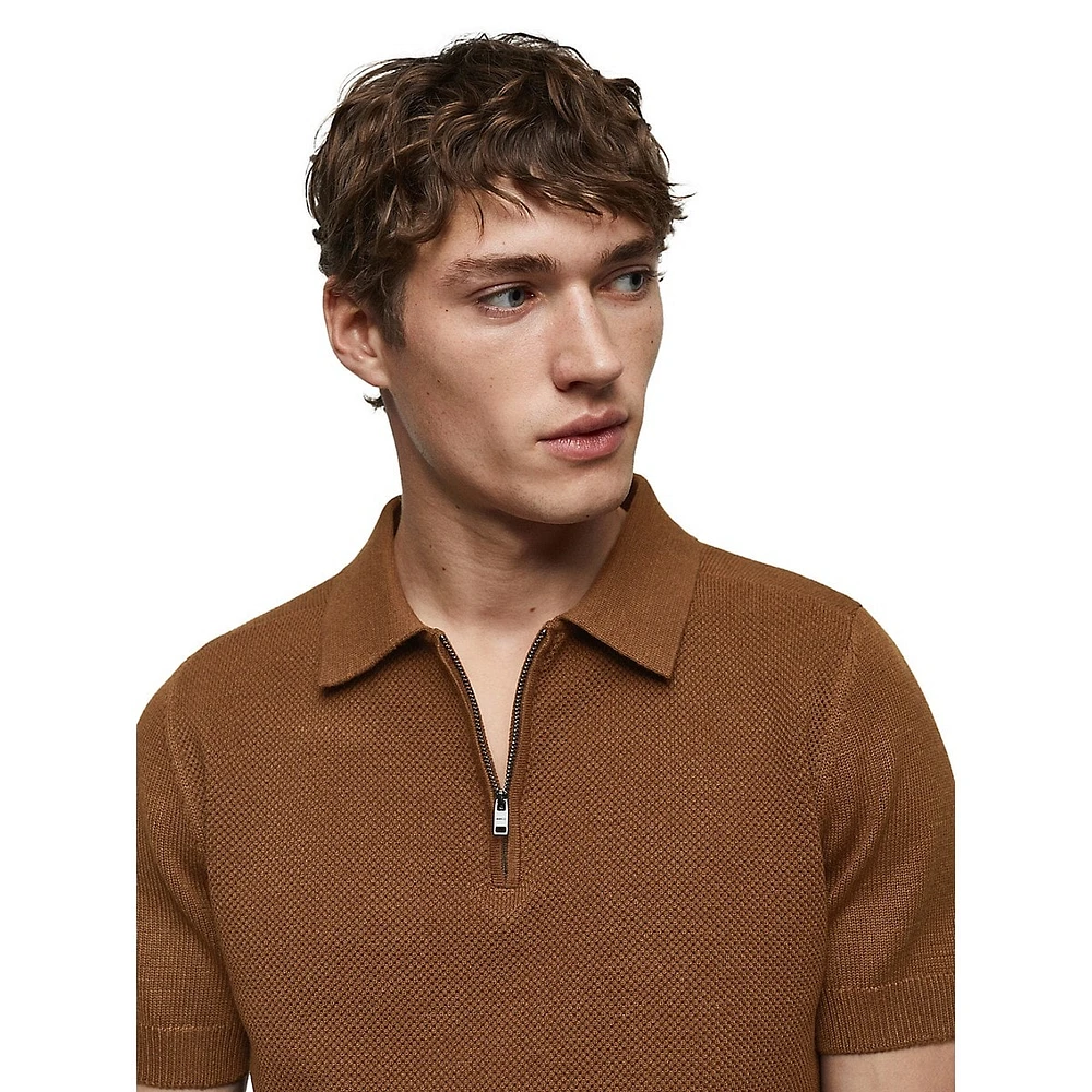 Canario Zip-Neck Textured-Knit Polo Shirt