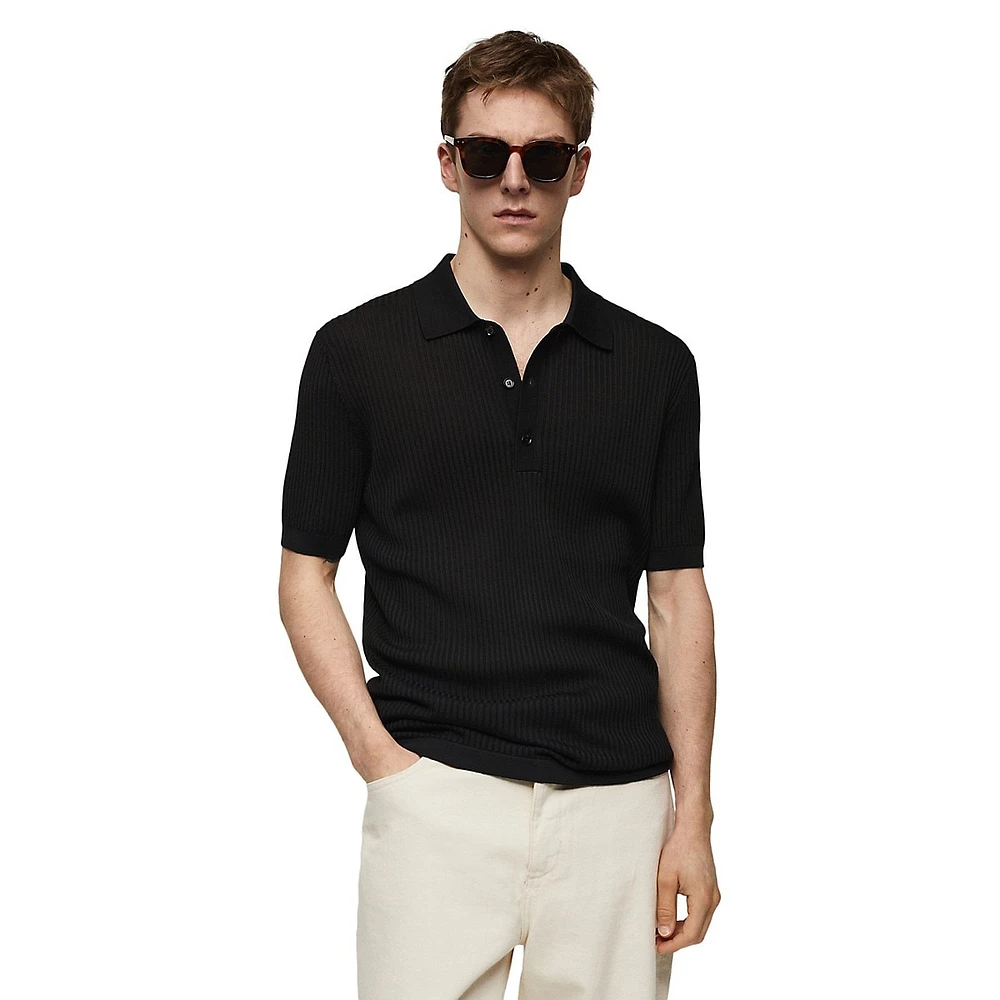 Talaia Ribbed-Knit Polo Shirt