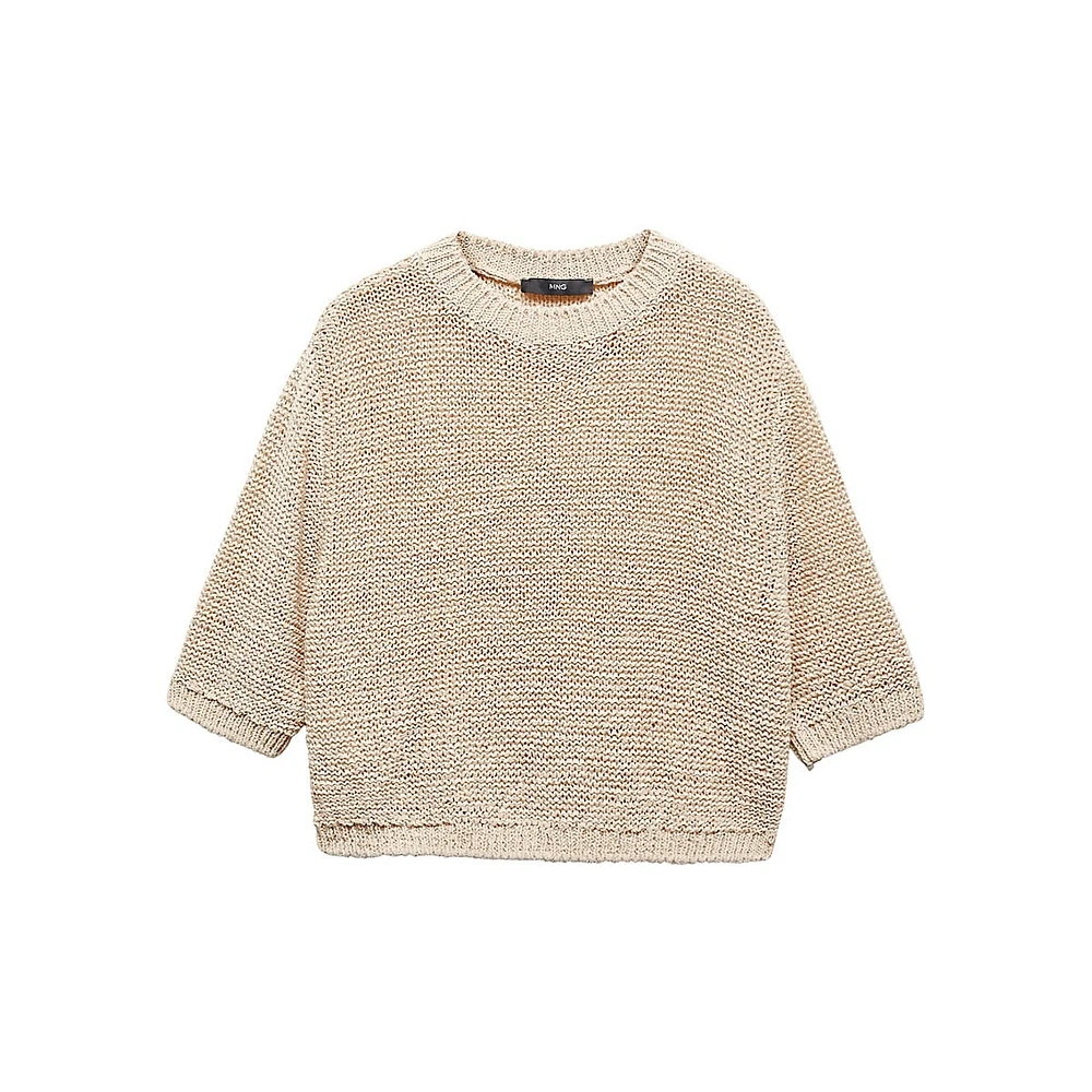 Textured Cotton Short-Sleeve Cropped Sweater