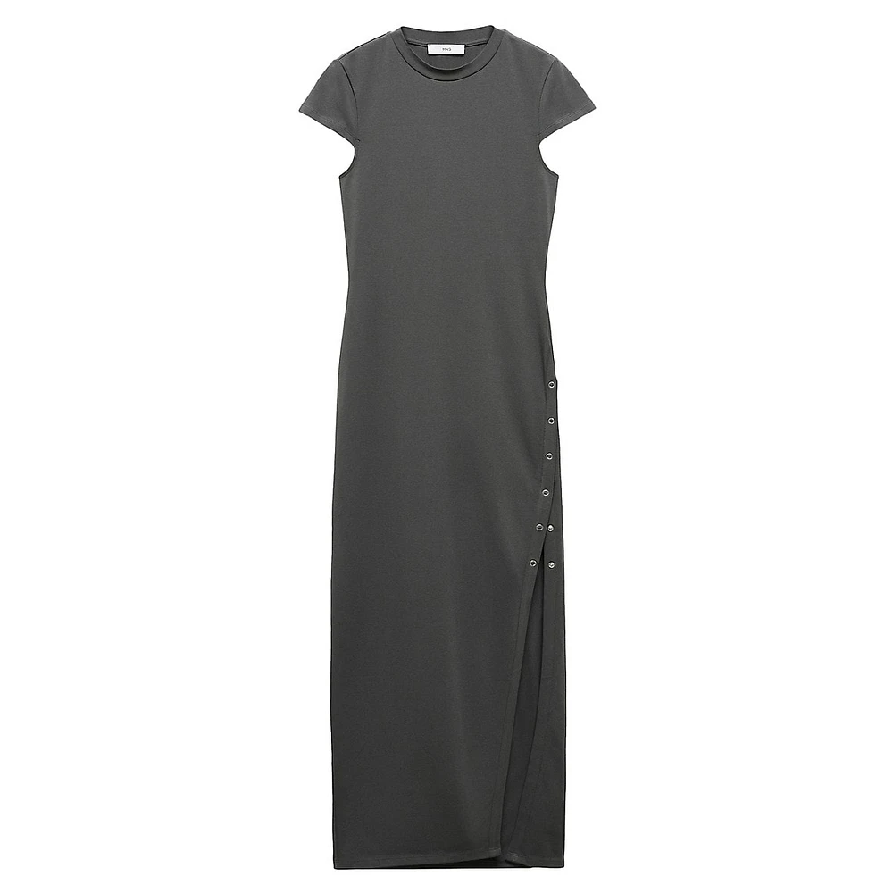 Vent Short-Sleeve Side-Slit Midi Tube Dress