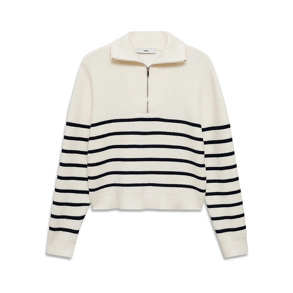 Rizoni Half-Zip Collar Breton Stripe Sweater