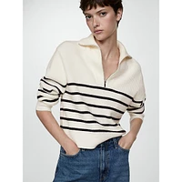 Rizoni Half-Zip Collar Breton Stripe Sweater