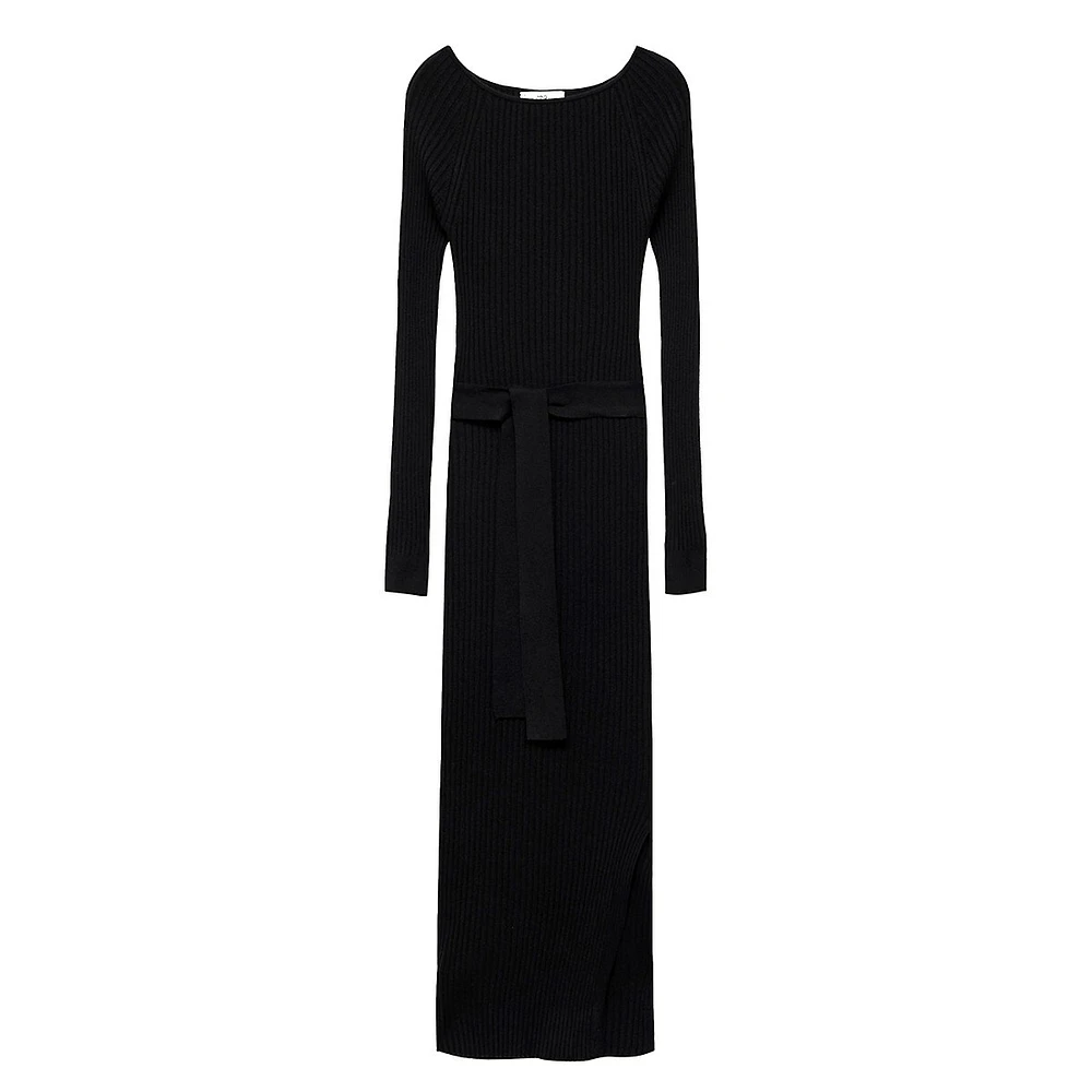 Goleto Boatneck Rib-Knit Maxi Dress