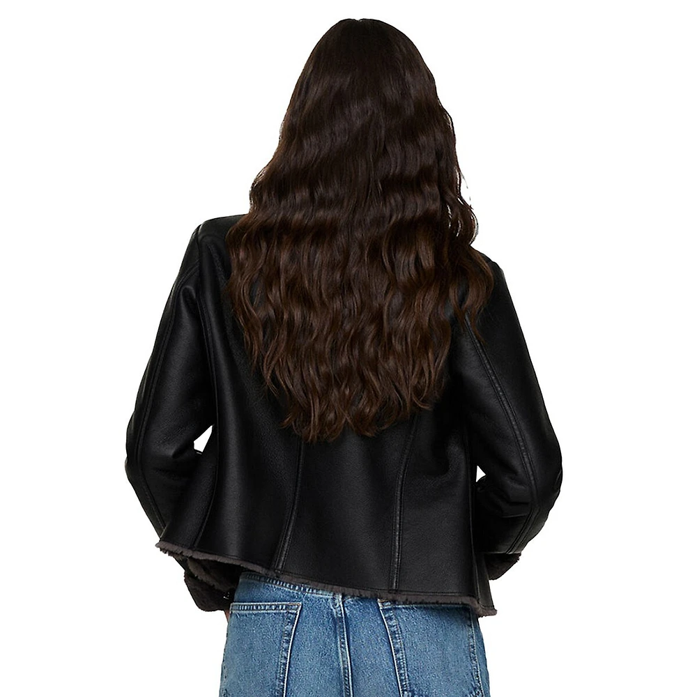 Cadi Faux Shearling-Lined Biker Jacket