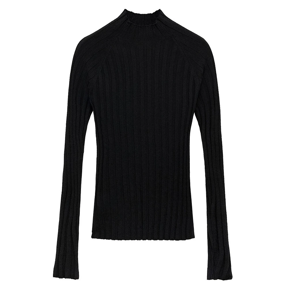 Flurry Fine Ribbed-Knit Mockneck weater