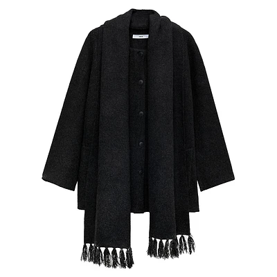 Silvia Collarless Coat With Detachable Scarf