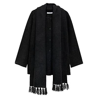 Silvia Collarless Coat With Detachable Scarf