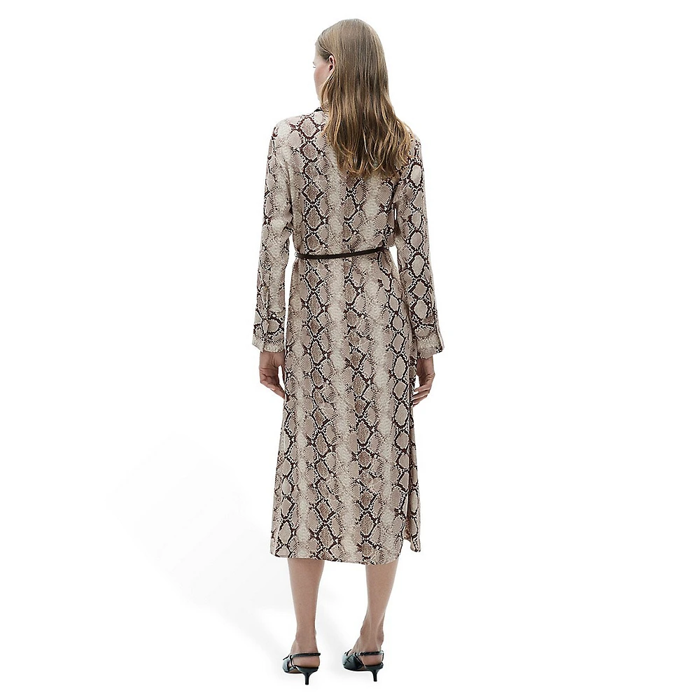 Serpi Belted Snake-Print Shirt Dress