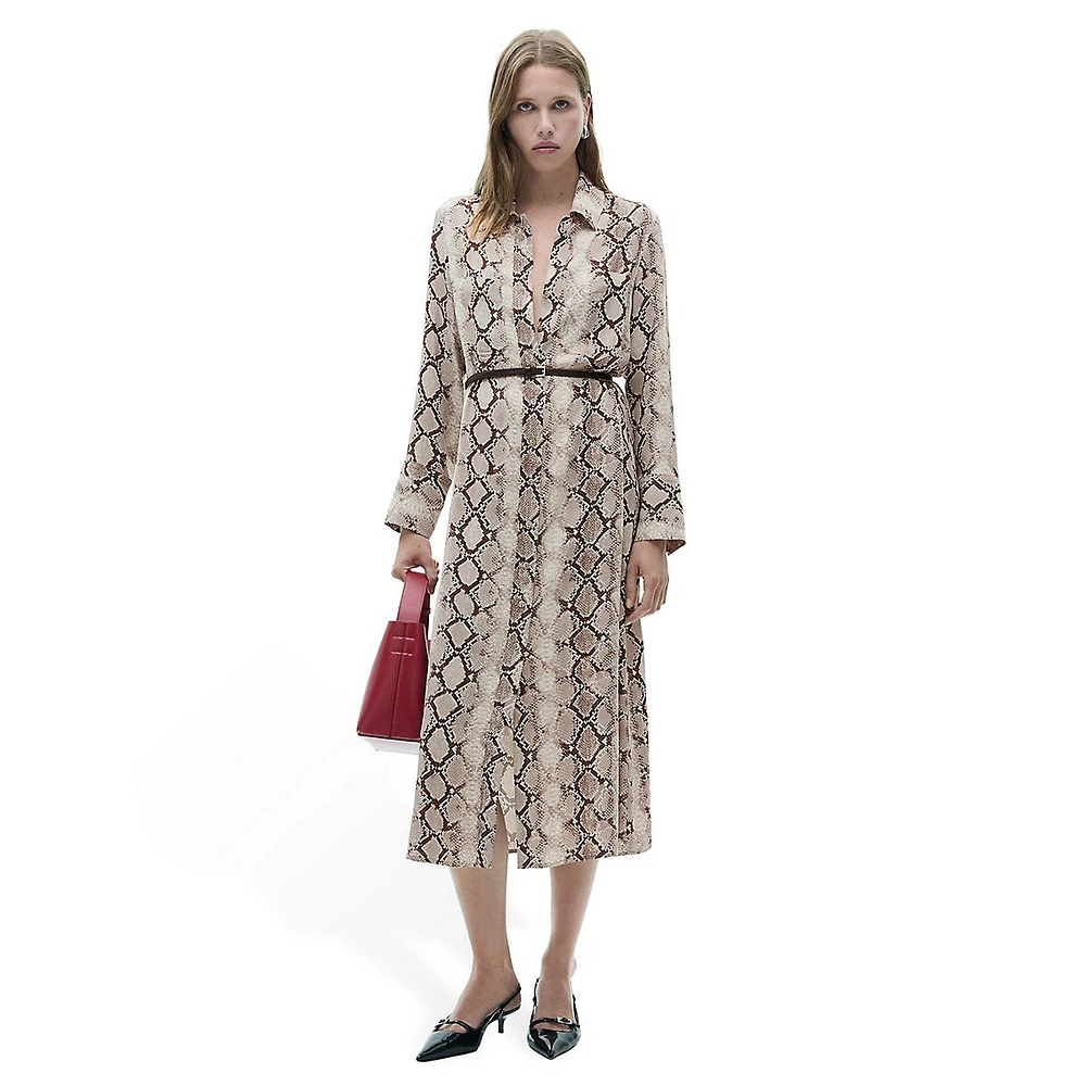 Serpi Belted Snake-Print Shirt Dress