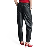 Apple Faux Leather Drawstring Ankle Pants