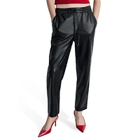 Apple Faux Leather Drawstring Ankle Pants