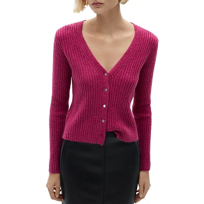 Seeds Ribbed V-Neck Fitted Cardigan