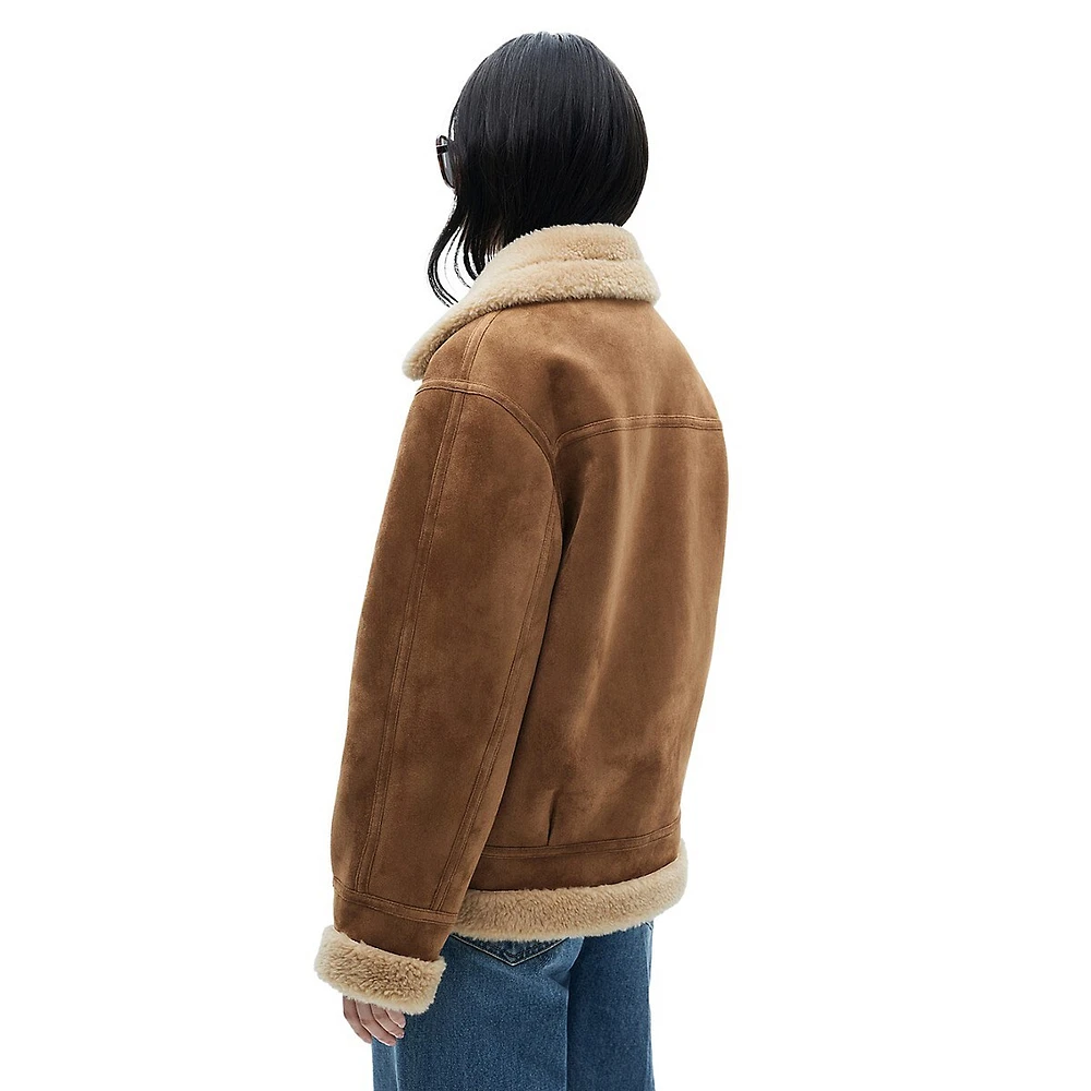 Adri Faux Shearling-Lined Sheepskin Biker Jacket