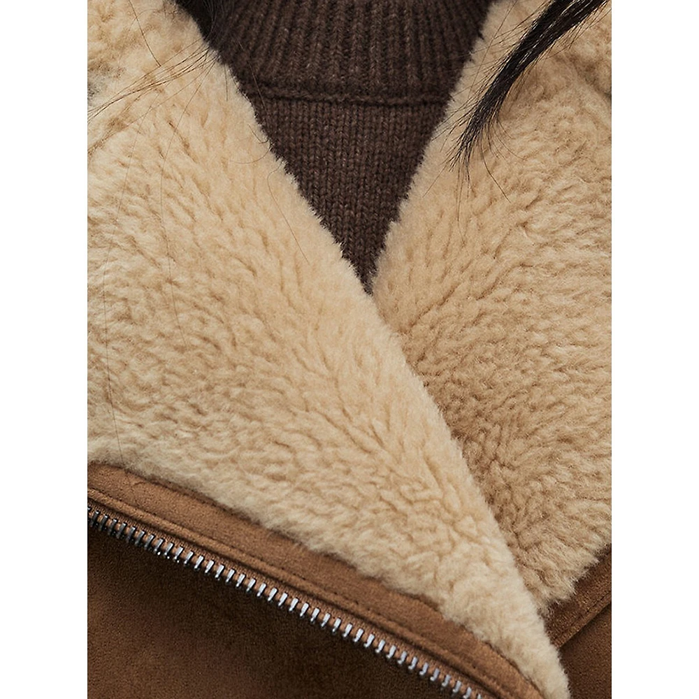 Adri Faux Shearling-Lined Sheepskin Biker Jacket