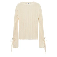 Coquette Tied Bow-Sleeve Ribbed Sweater