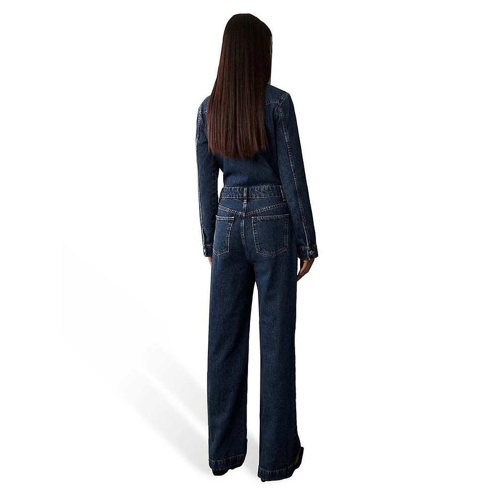 Long-Sleeve Denim Jumpsuit