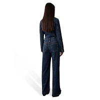 Long-Sleeve Denim Jumpsuit