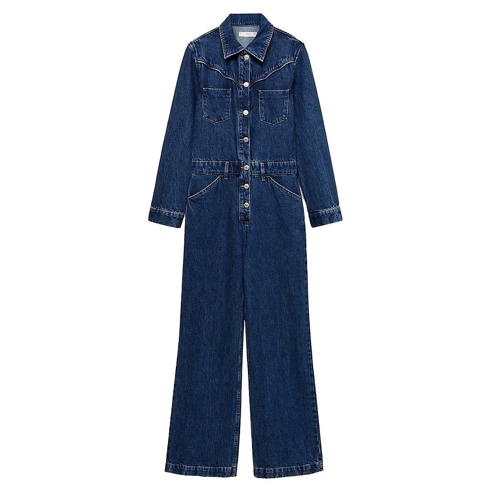 Long-Sleeve Denim Jumpsuit