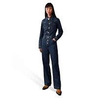 Long-Sleeve Denim Jumpsuit