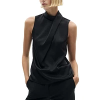 Drapey Satin Sleeveless Highneck Top