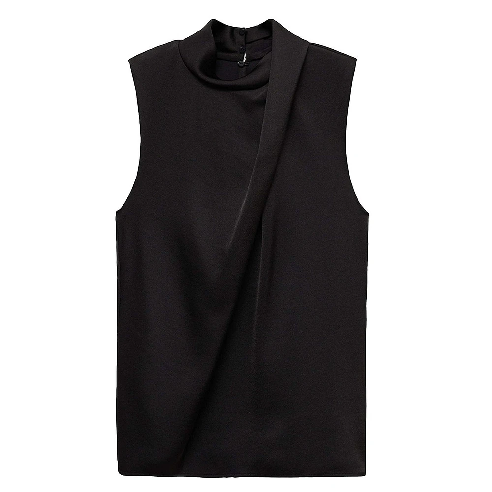 Drapey Satin Sleeveless Highneck Top