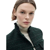 Daya High-Collar Fringe-Trim Tweed Jacket