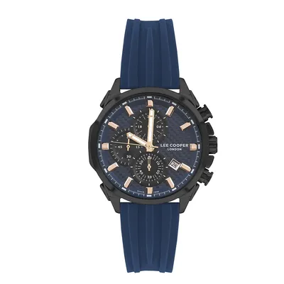 Men's Lc07253.699 Chronograph Black Watch With A Blue Silicon Strap And A Blue Dial