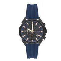 Men's Lc07253.699 Chronograph Black Watch With A Blue Silicon Strap And A Blue Dial