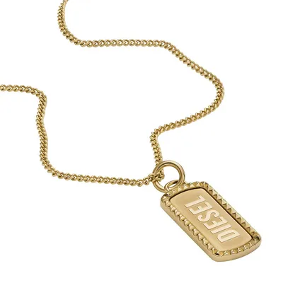 Men's Gold-tone Stainless Steel Dog Tag Necklace
