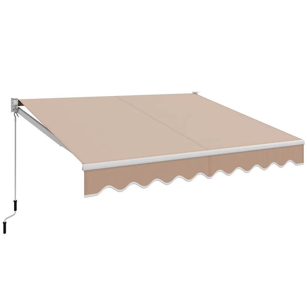 8' X 6.6' Patio Retractable Awning Sunshade Shelter W/manual Crank Handle Beige