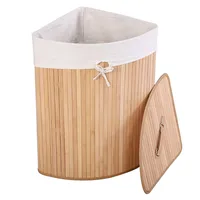 Corner Bamboo Hamper Laundry Basket Washing Cloth Bin Storage Bag Lid Natural