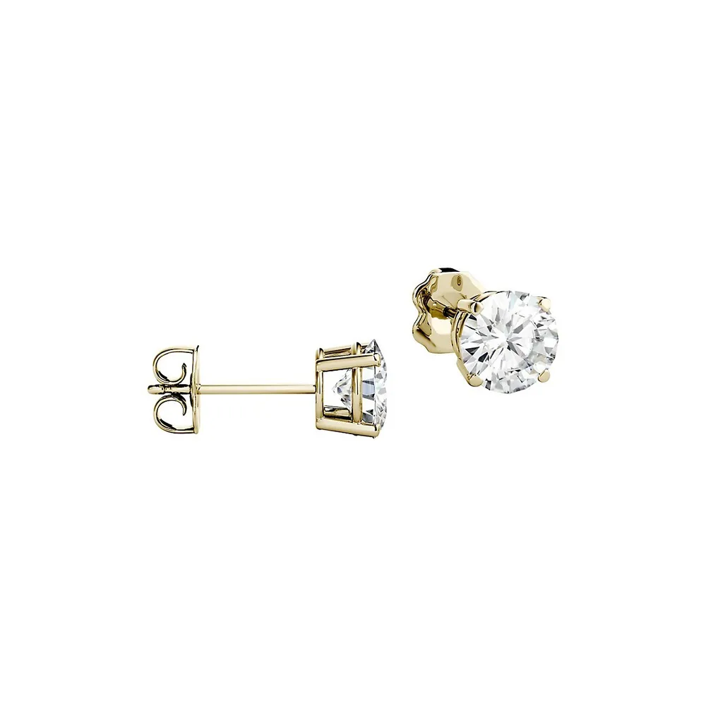 Dormeuses en or jaune 14 ct avec moissanite de 2 ct PT