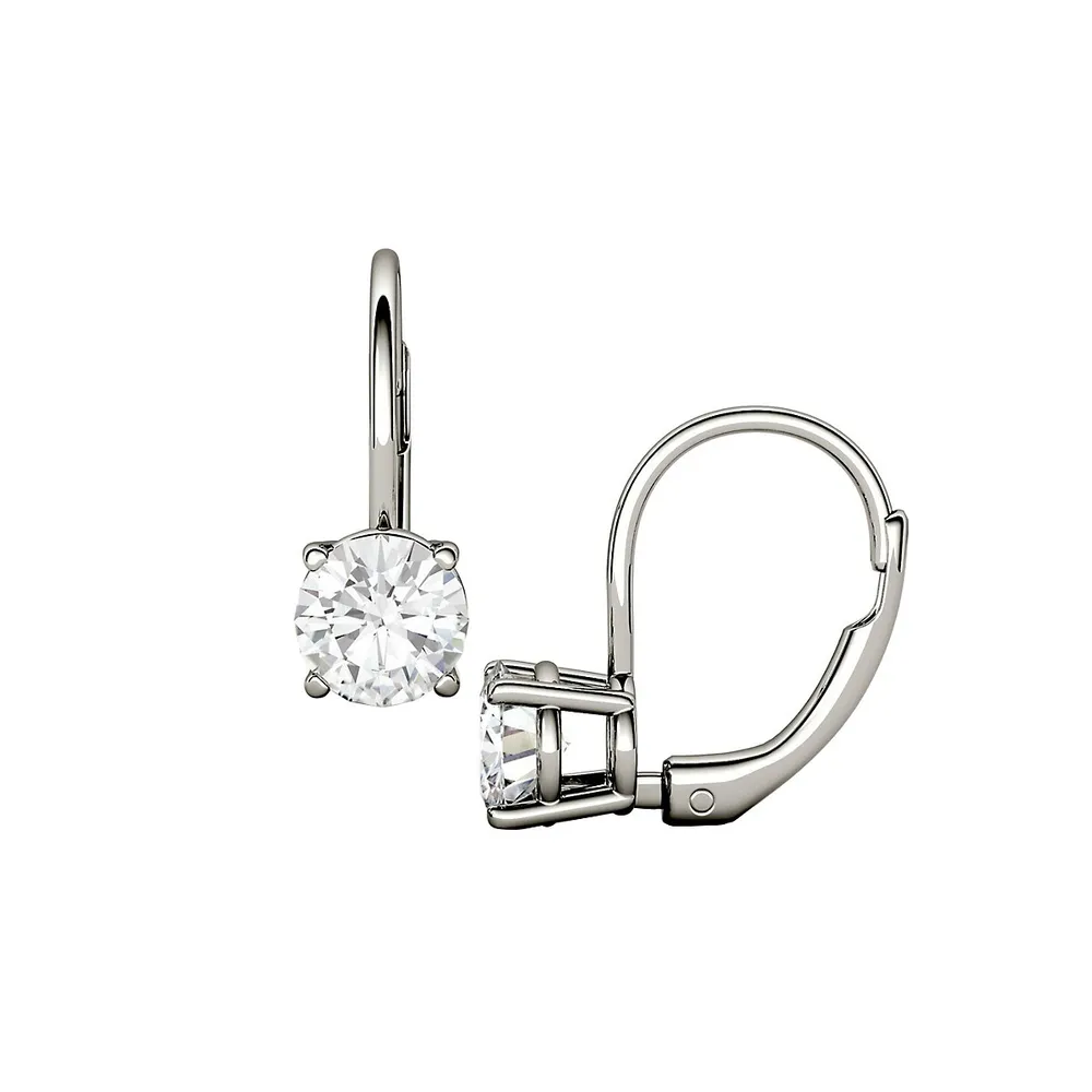 14K White Gold & 1.00 CT. T.W. Round Created Moissanite Leverback Earrings